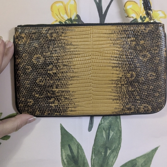 Coach Large Zip Wristlet Lizard Embossed Leather